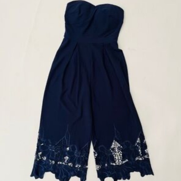 Bailey Blue Navy Strapless Jumpsuit with Floral Lace - Picture 2 of 10